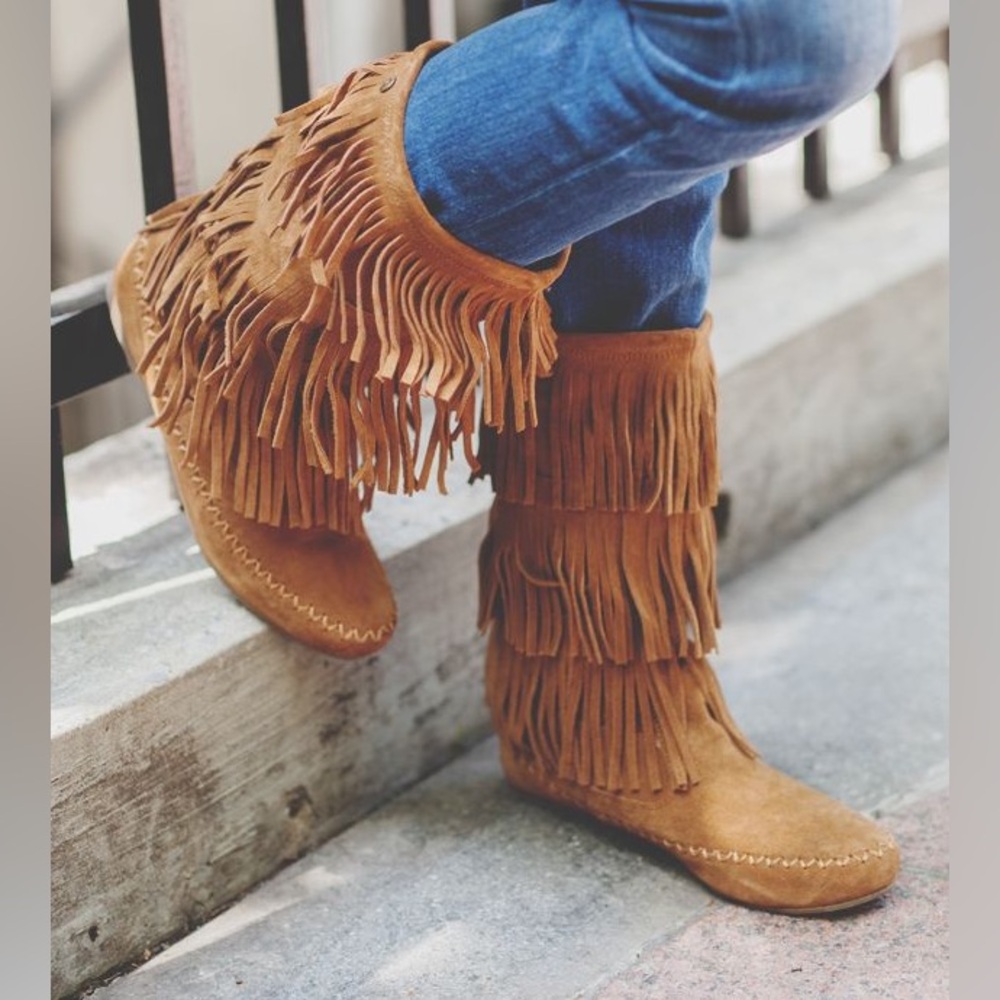 Makalu California Nalani Suede Leather Brown Fringe Boots Size 6.5